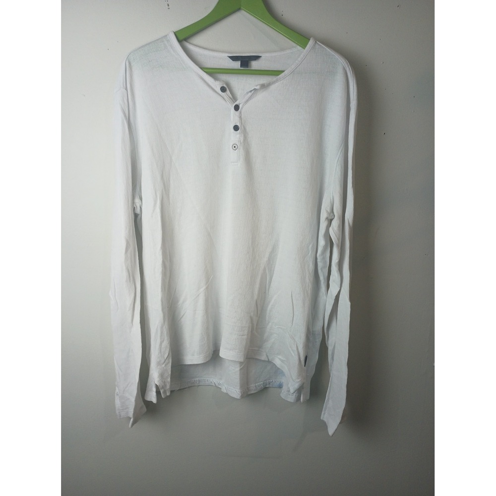 John Varvatos White Textured Long Sleeve Henley Top Size L K5439S24